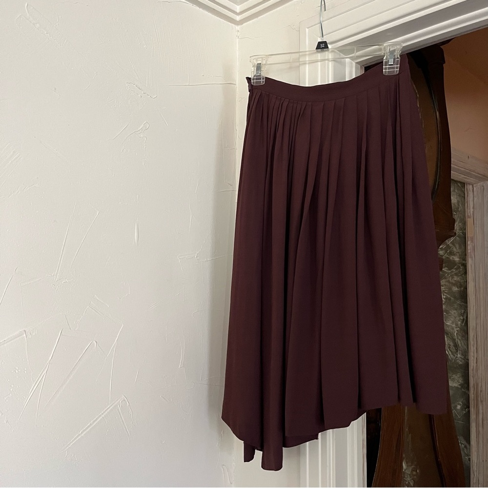 Lewit | Burgandy Asymmetrical A Line Pleat Midi Skirt